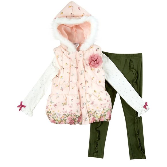 Little Lass 3 Pc Puffer Vest Top Leggings Sz 4 NWT